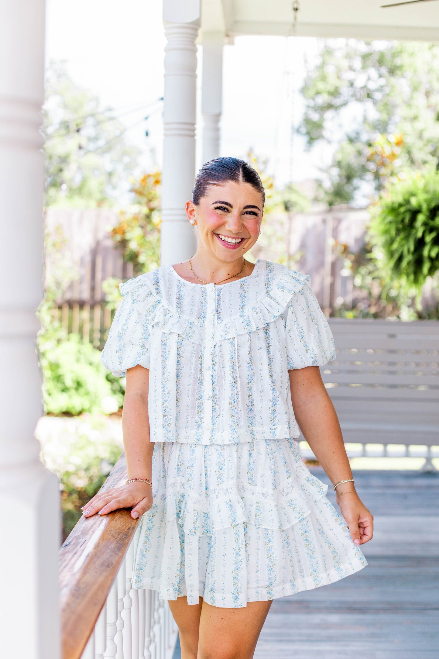 LACE TRIM RUFFLE TOP & SKIRT SET