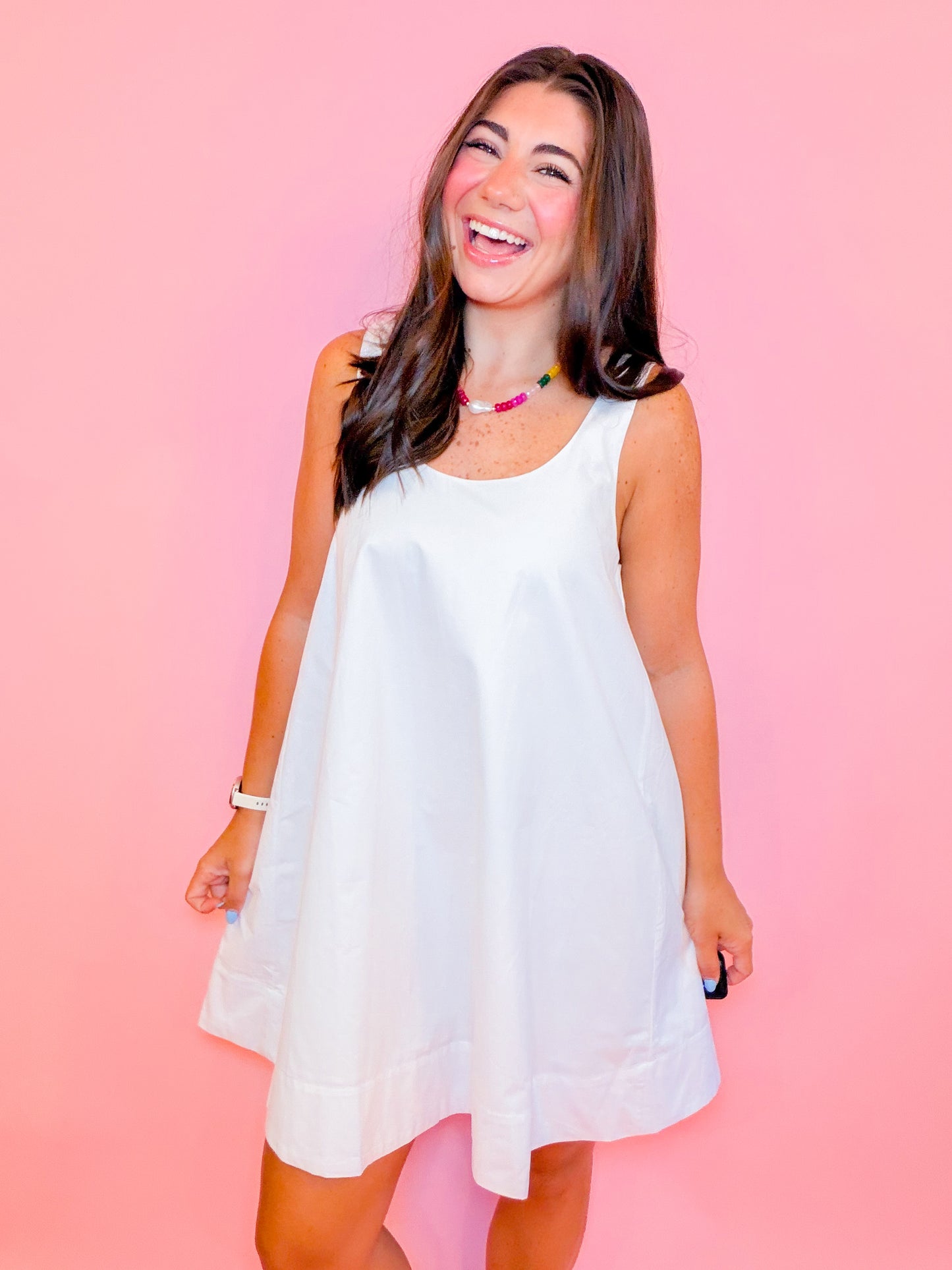 SLEEVELESS SWING DRESS - WHITE