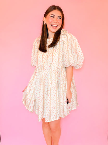 BOW DETAILED FLORAL PRINTED MINI DRESS