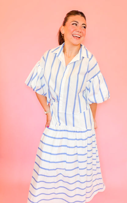 BUBBLE SLV & MAXI SKIRT STRIPED SET