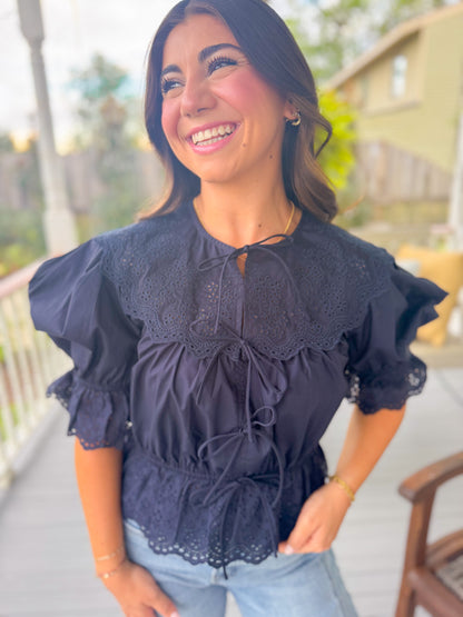 EMBROIDERED BLOUSE WITH FRONT TIES