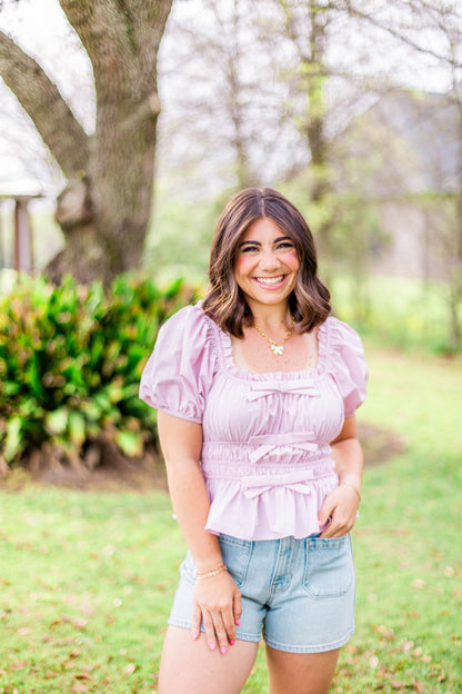 SQUARE NECK BOW BLOUSE