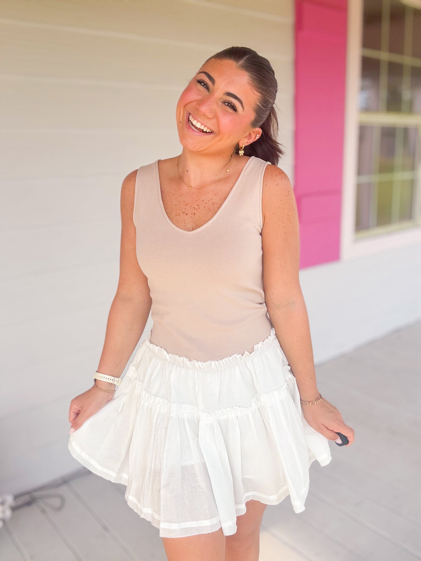 MIXED MEDIA KNIT ROMPER DRESS