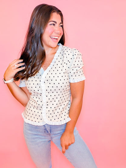 POLKA DOT STRETCH KNIT TOP