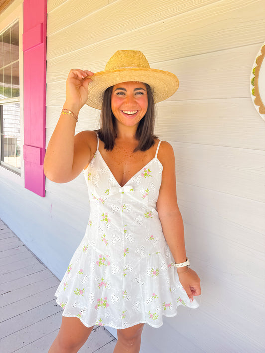 EYELET EMBROIDERED FLORAL DRESS