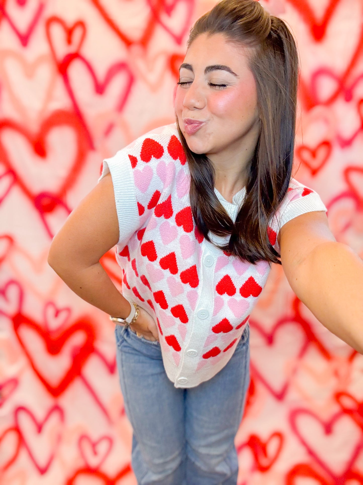 HEART BUTTON DOWN SWEATER VEST