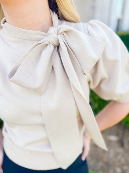 BOW PUFF SLEEVE SWEATER