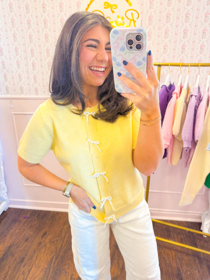 PEARL BOW SHORT SLV SWEATER