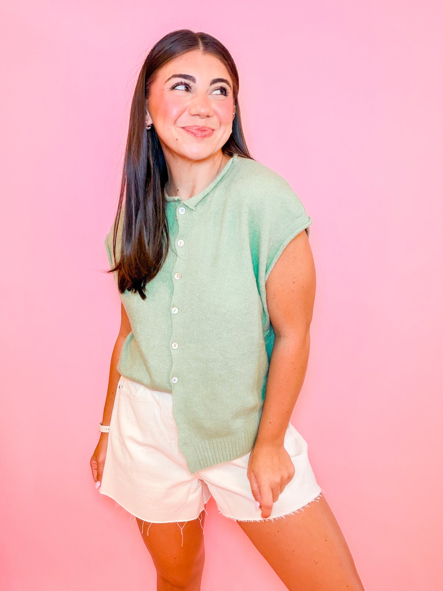 SWEATER VEST CARDIGAN - MATCHA