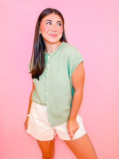 SWEATER VEST CARDIGAN - MATCHA