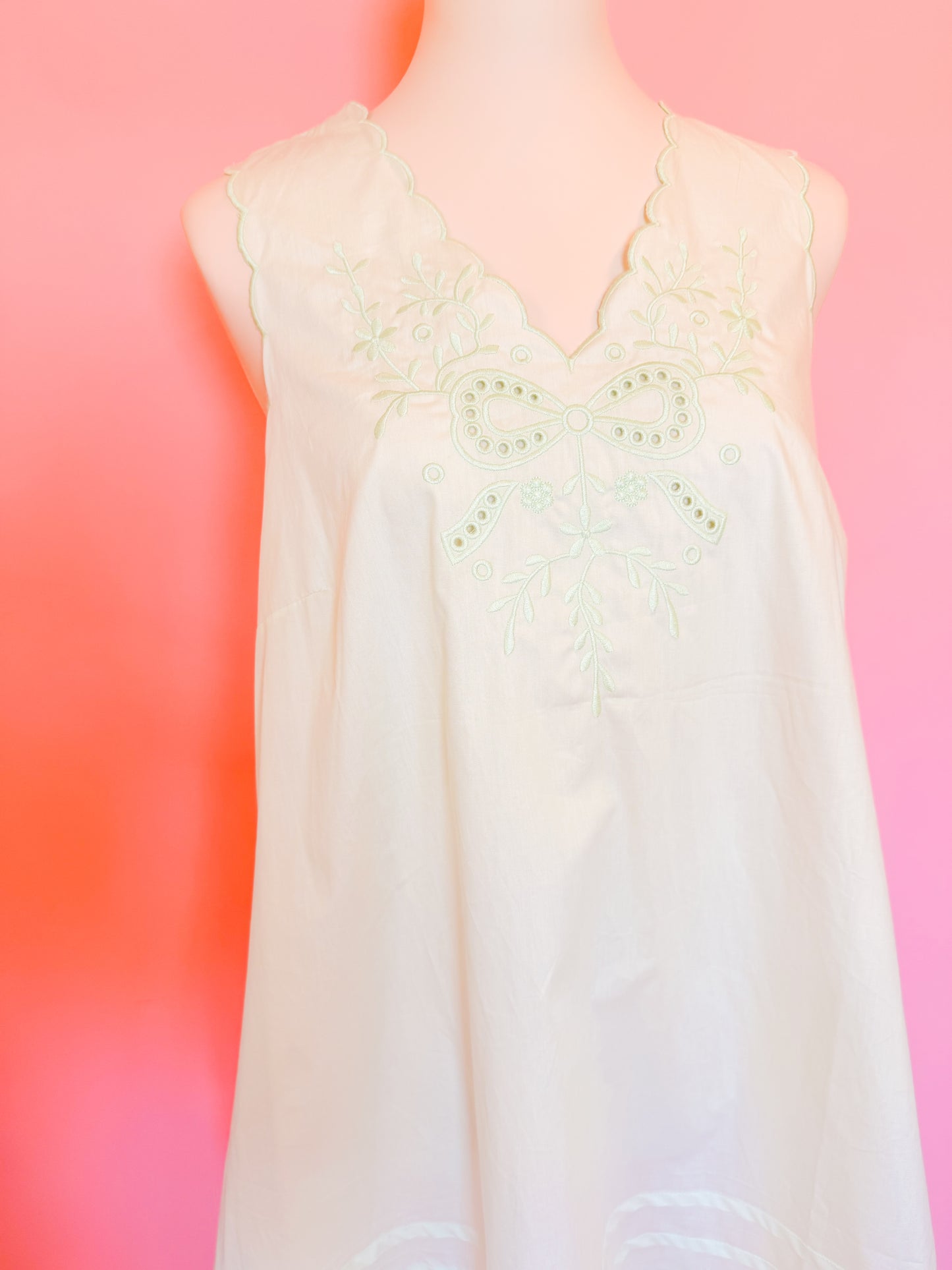 EMBROIDERED SCALLOP V-NECK MINI DRESS