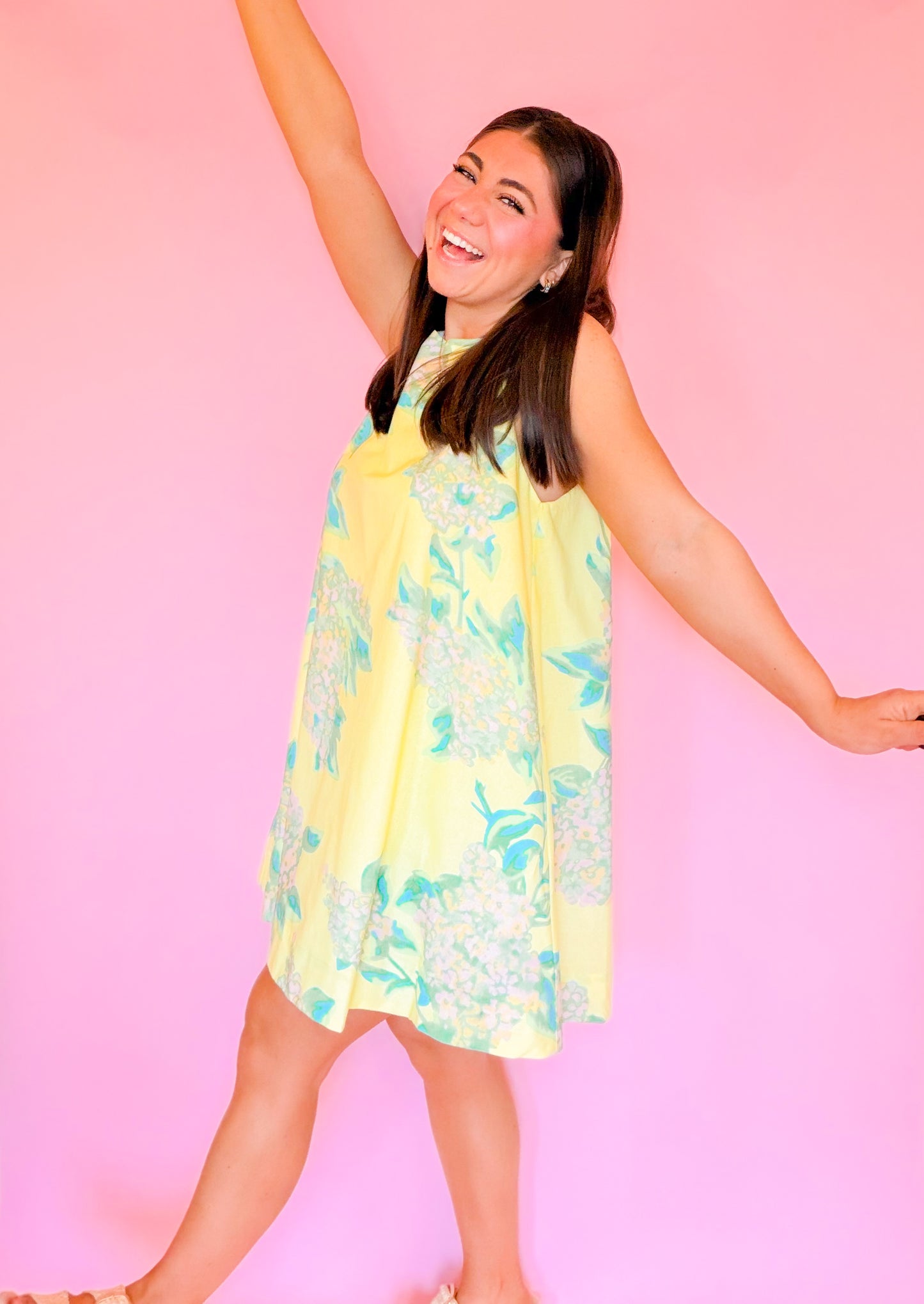 LIME PRINTED HALTER NECK SHIFT DRESS