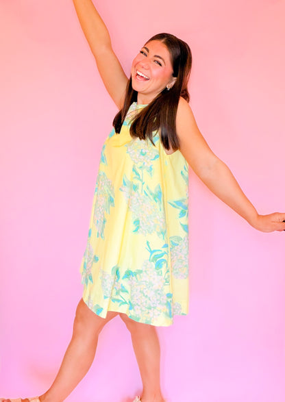 LIME PRINTED HALTER NECK SHIFT DRESS