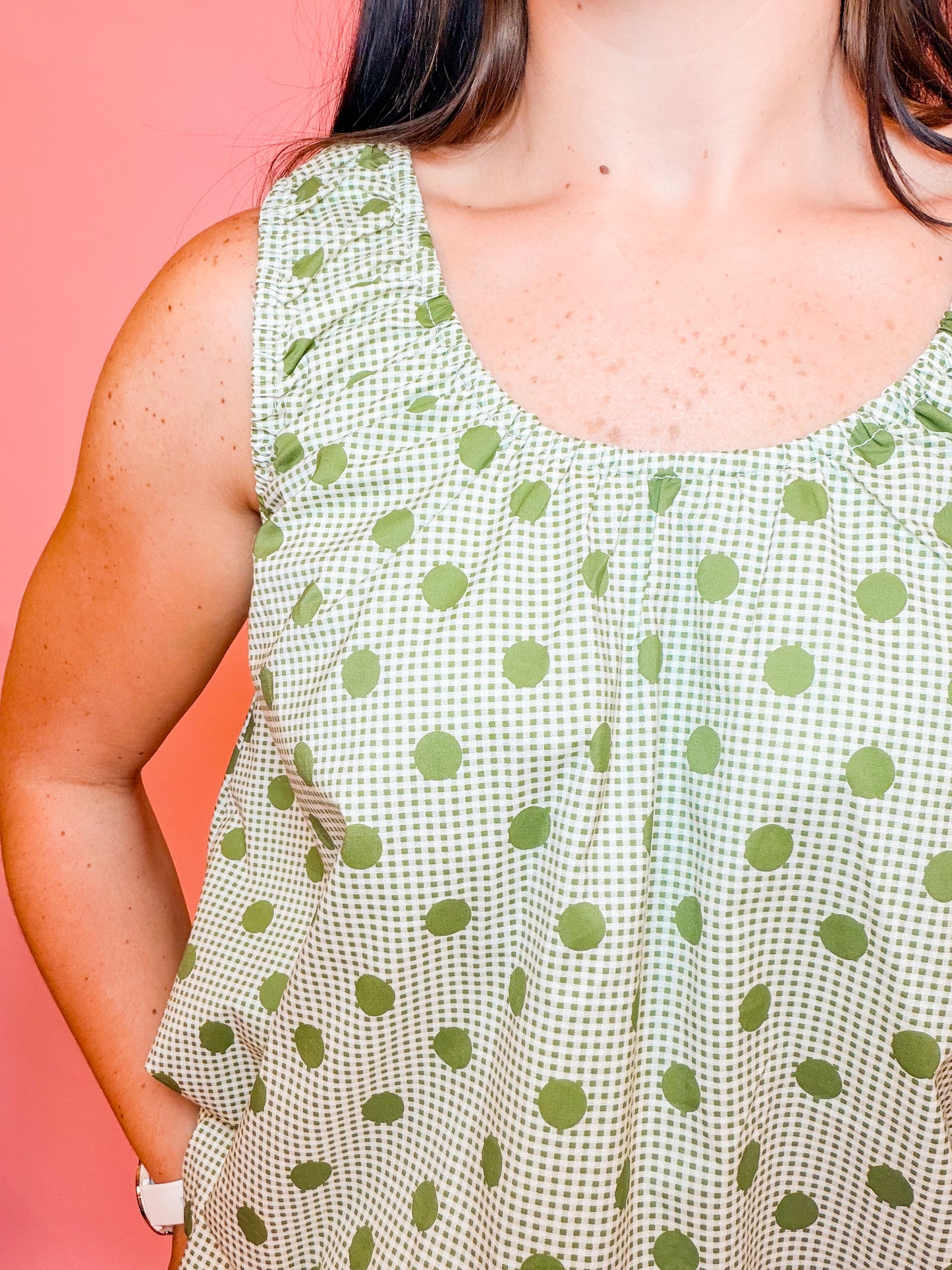 POLKA DOT BUBBLE TANK - OLIVE