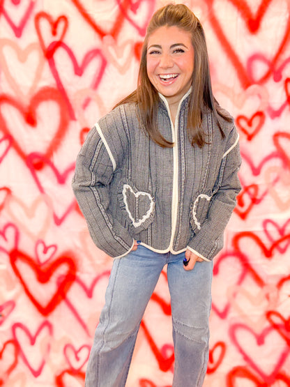 HEART POCKET QUILTED GINGHAM JACKET