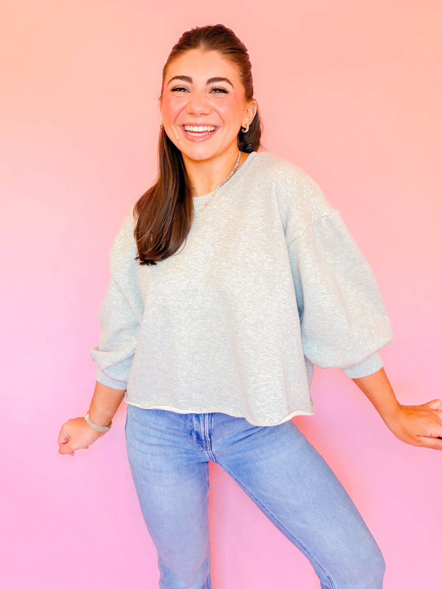 RAW EDGE 3/4 SLEEVE SWEATSHIRT
