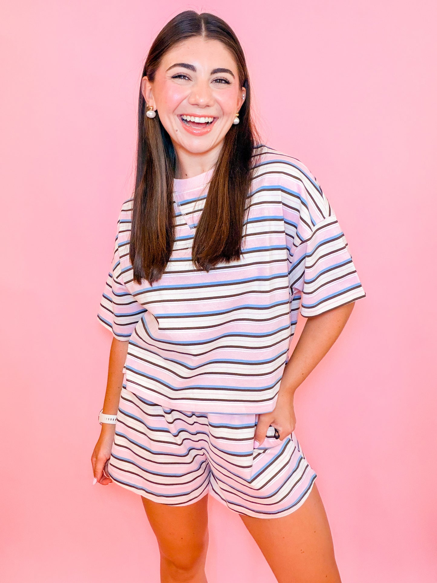 STRIPED BOXY TEE + SHORTS SET - NEOPOLITAN
