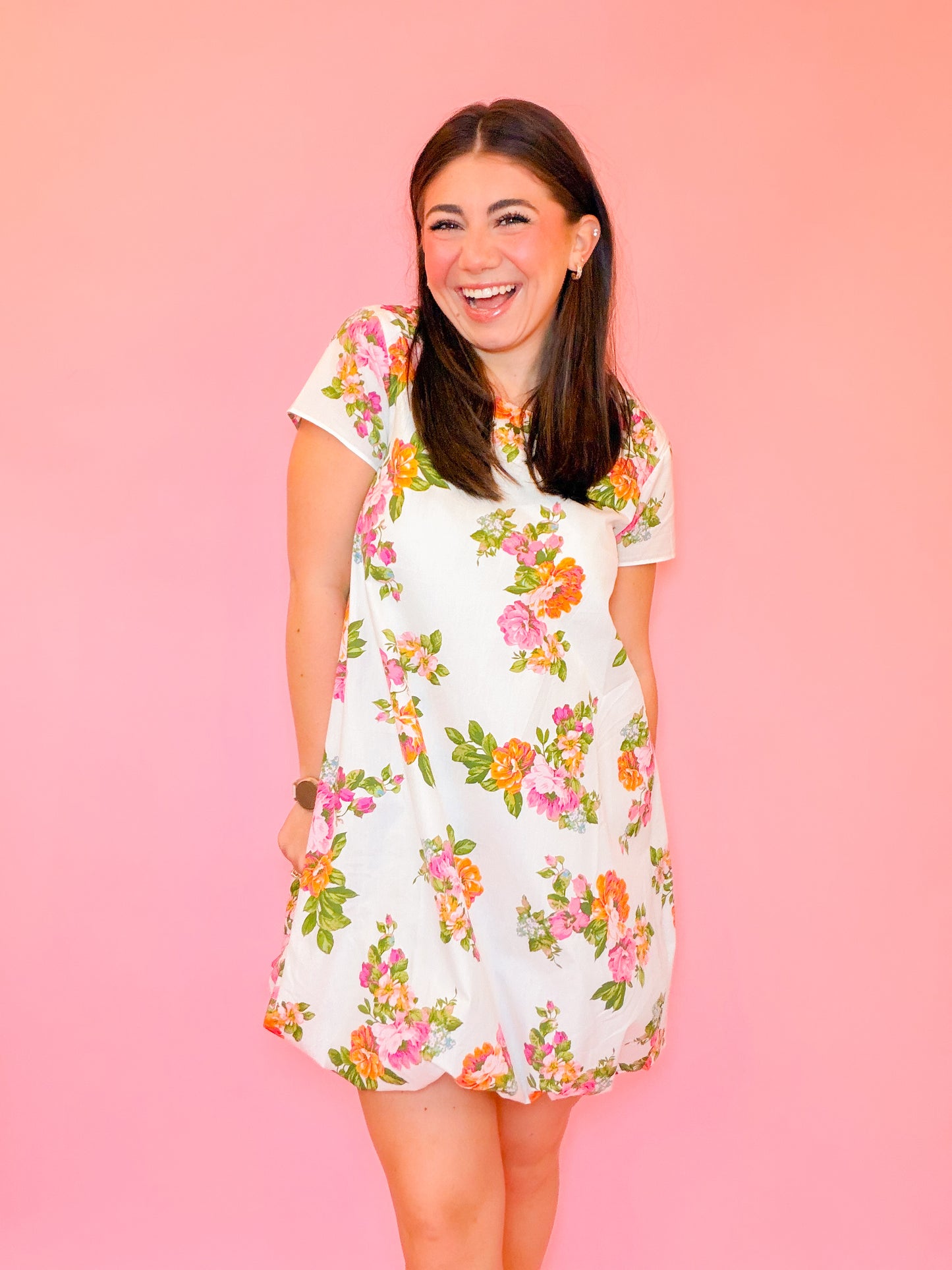 FLORAL BUBBLE SHORT SLV DRESS