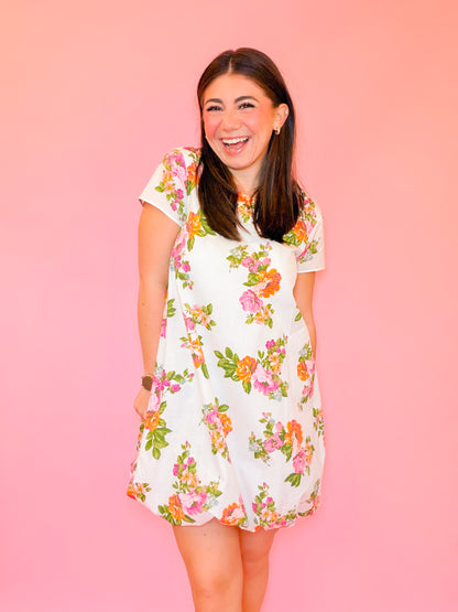 FLORAL BUBBLE SHORT SLV DRESS