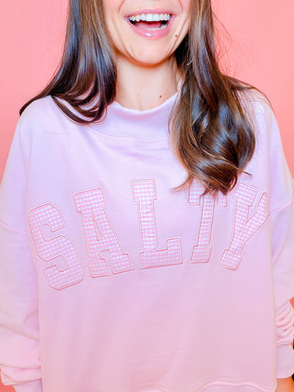 GINGHAM 'SALTY' OVERSIZED MOCK NECK SWEATSHIRT