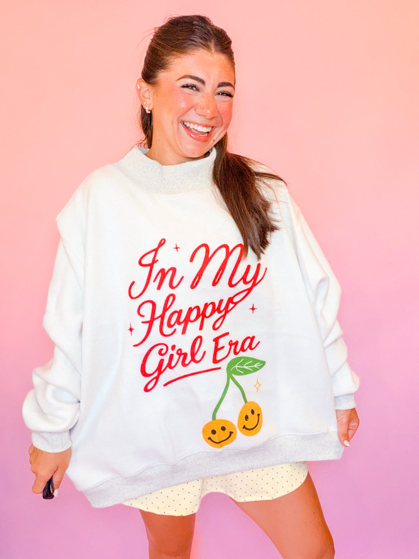 IN MY HAPPY GIRL ERA REVERSIBLE MOCK NECK SWEATSHIRT
