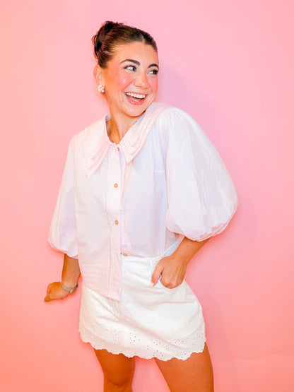 TRIPLE COLLARED SCALLOP BLOUSE