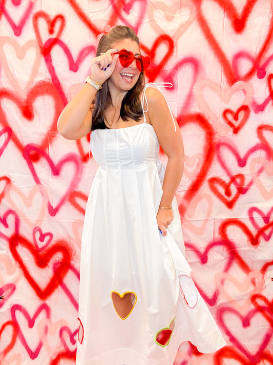 EMBROIDERED HEARTS CUT OUT MIDI DRESS