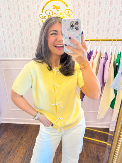 PEARL BOW SHORT SLV SWEATER