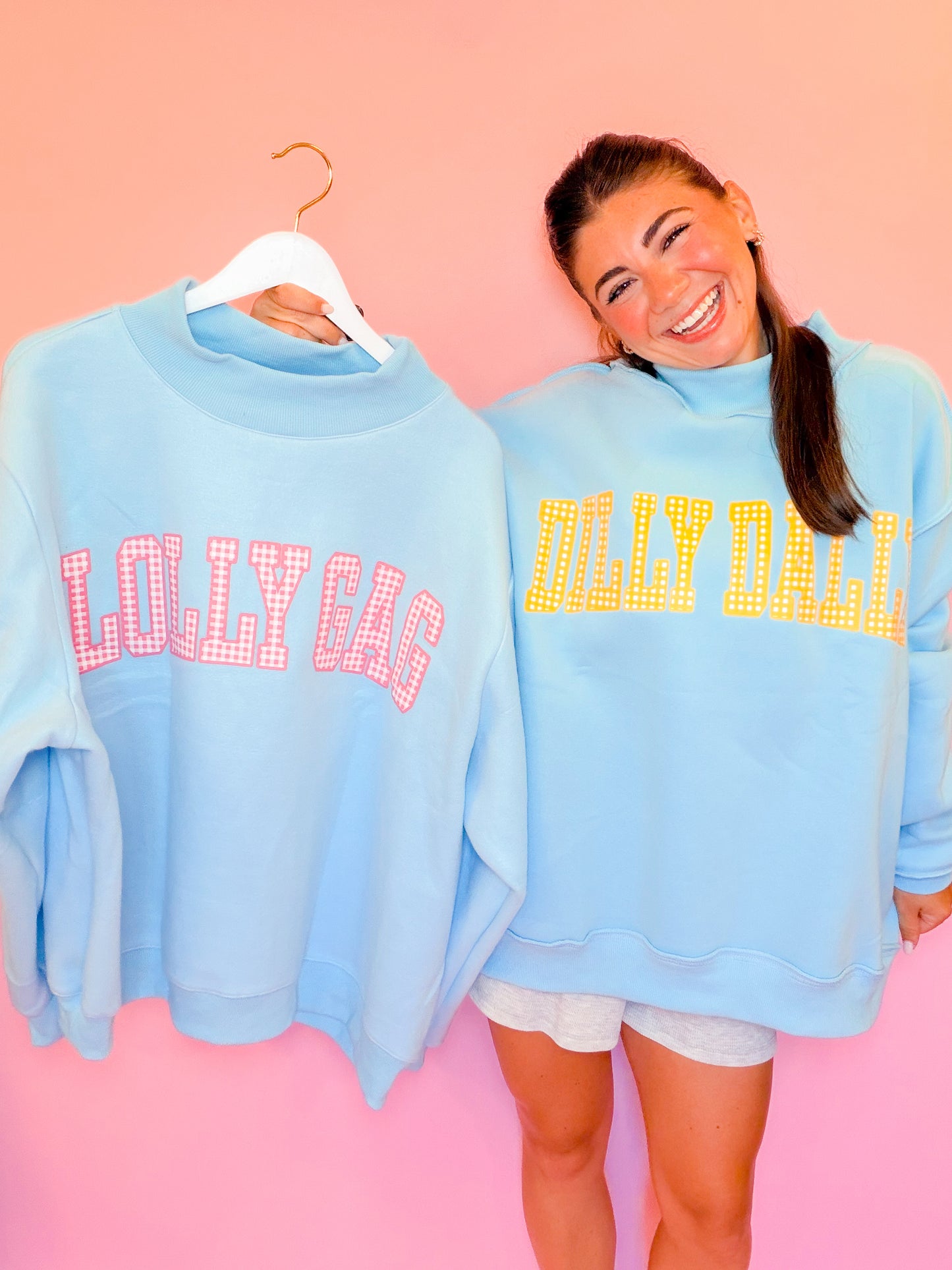 DILLY DALLY/LOLLY GAG GINGHAM REVERSIBLE MOCK NECK SWEATSHIRT