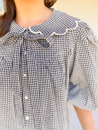 SCALLOPED DETAIL PLAID SHIRT