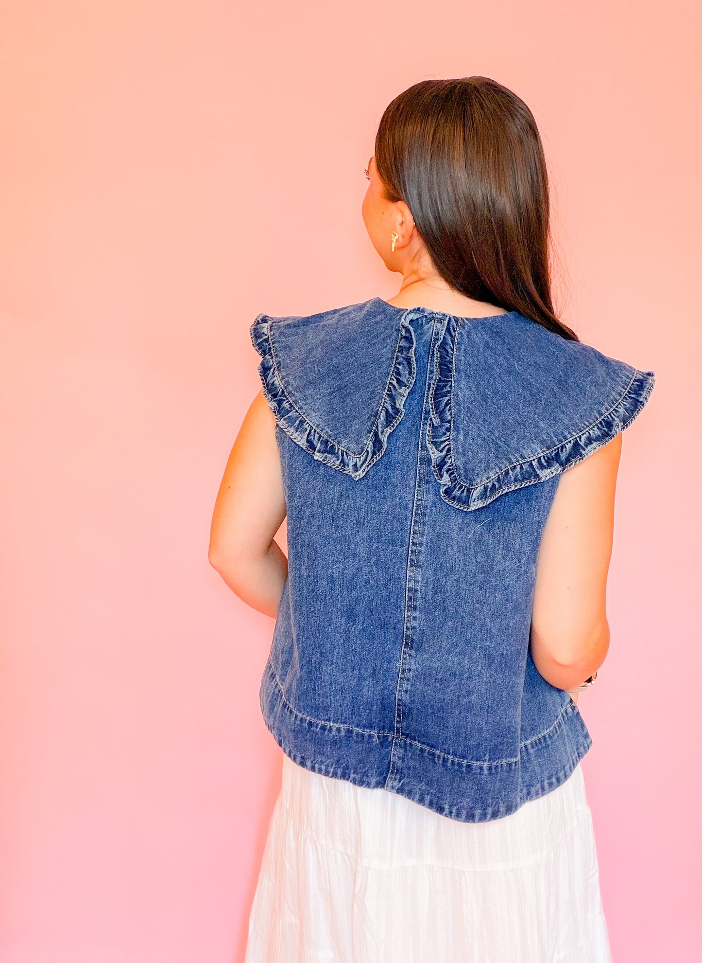 SLEEVELESS DENIM TOP WITH COLLAR