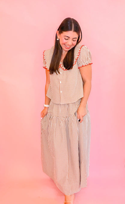 PETER PAN COLLAR BLOUSE + TIERED MAXI SKIRT SET
