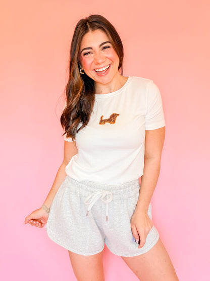 CREW NECK SHORT SLEEVE DOG BEADS TEE