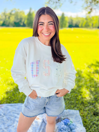 MULTI-PRINT PATCHWORK USA PULLOVER