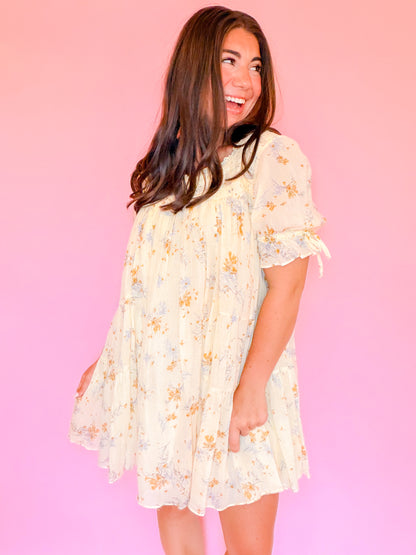 CROCHET FLORAL TIERED DRESS - BUTTER