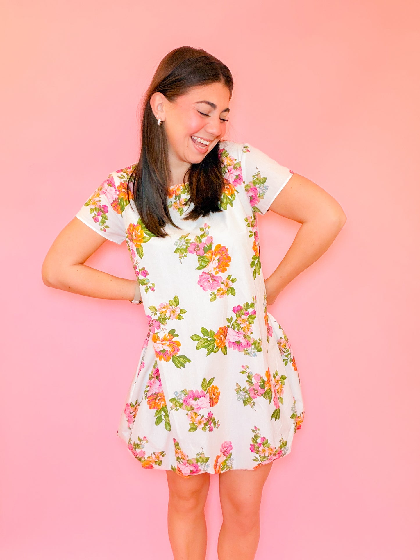 FLORAL BUBBLE SHORT SLV DRESS