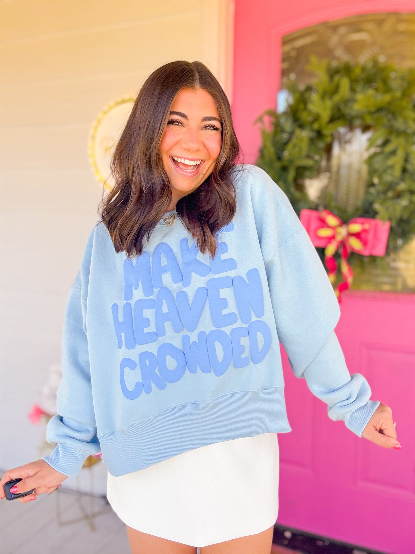 MAKE HEAVEN CROWDED PUFF CROP SWEATSHIRT