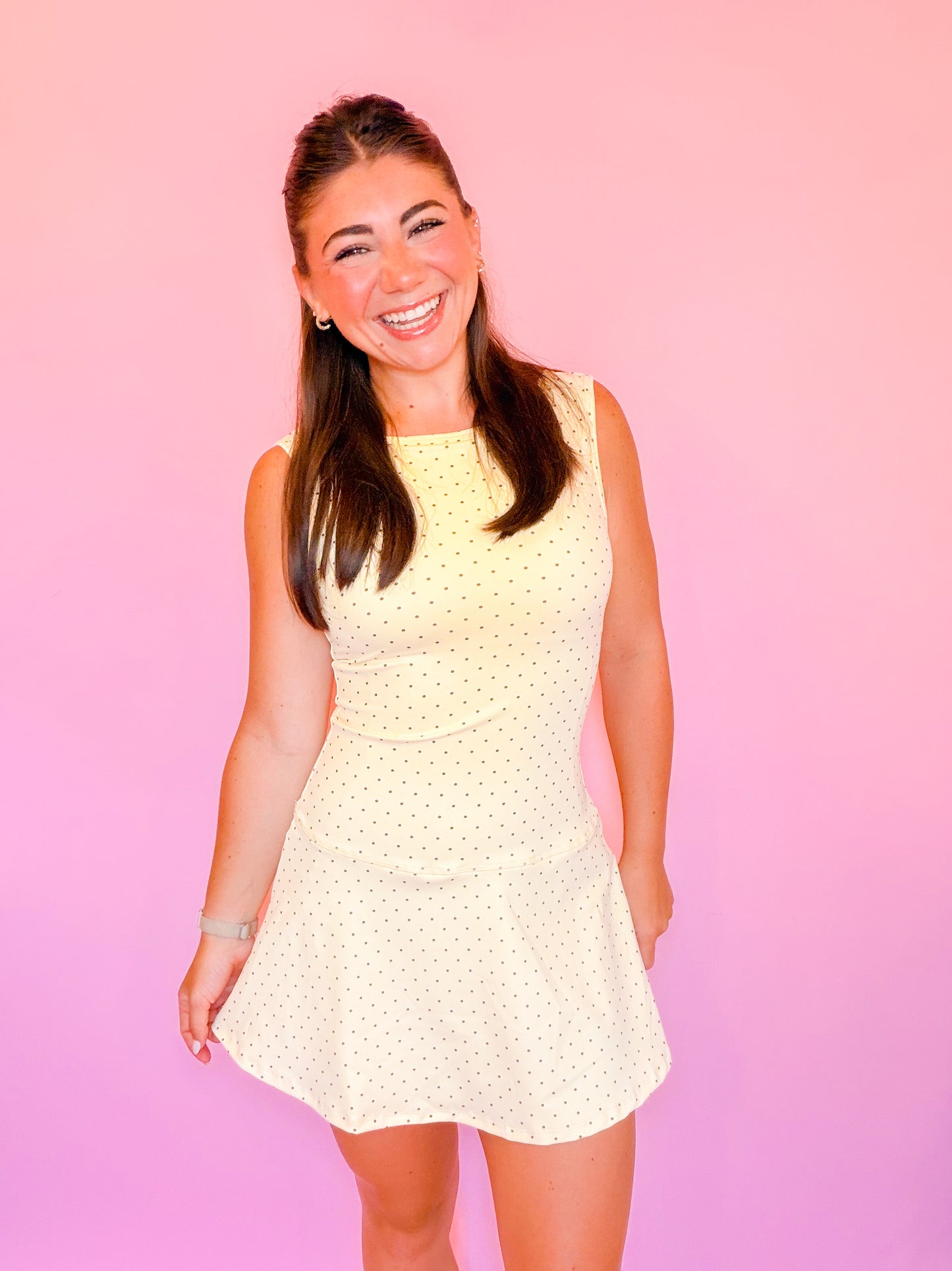 POLKA DOT DROP WAIST ACTIVE DRESS - YELLOW