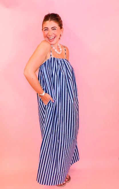 STRIPED MIDI DRESS -  BLUE/NAVY