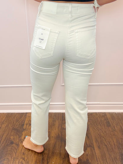 HIGH RISE CROPPED STRAIGHT DENIM - CREAM