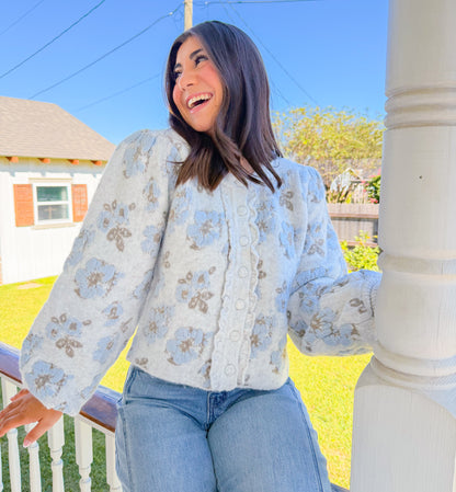 FLORAL JACQUARD KNIT CARDIGAN JACKET