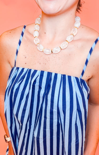 STRIPED MIDI DRESS -  BLUE/NAVY