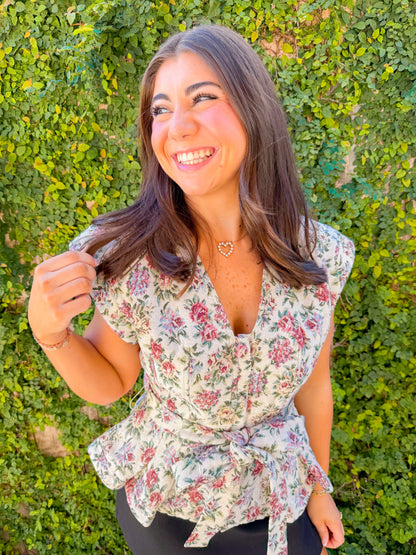 JACQUARD V NECK WAIST TIE VEST