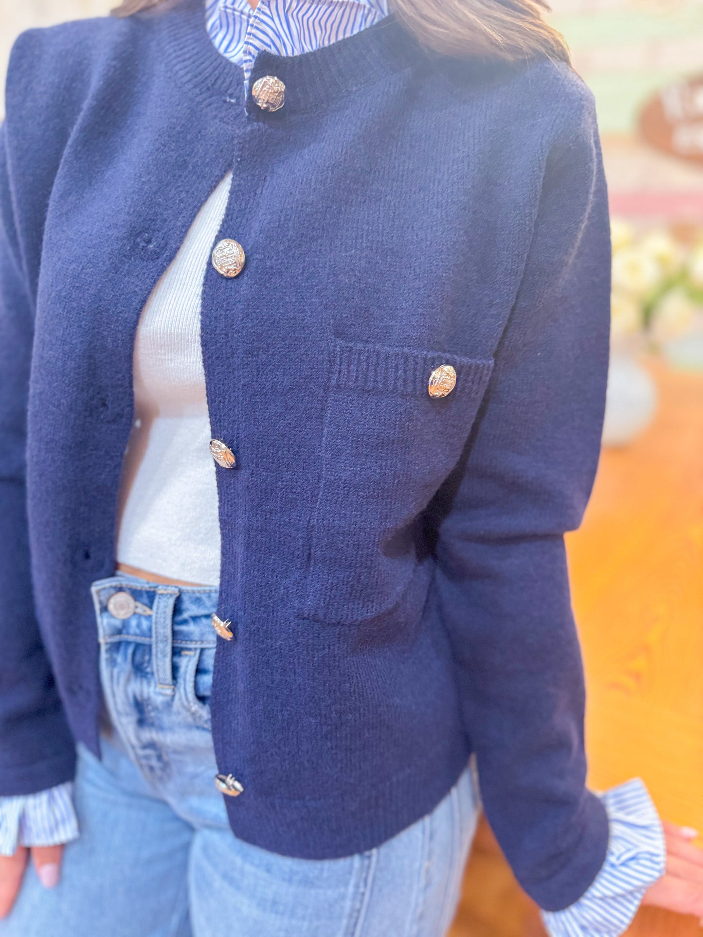 RUFFLE DETAIL BUTTON DOWN CARDIGAN