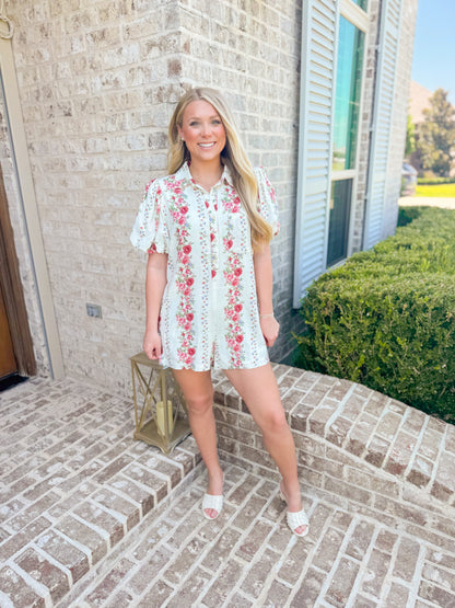 FLORAL BOXY BUTTON-DOWN ROMPER