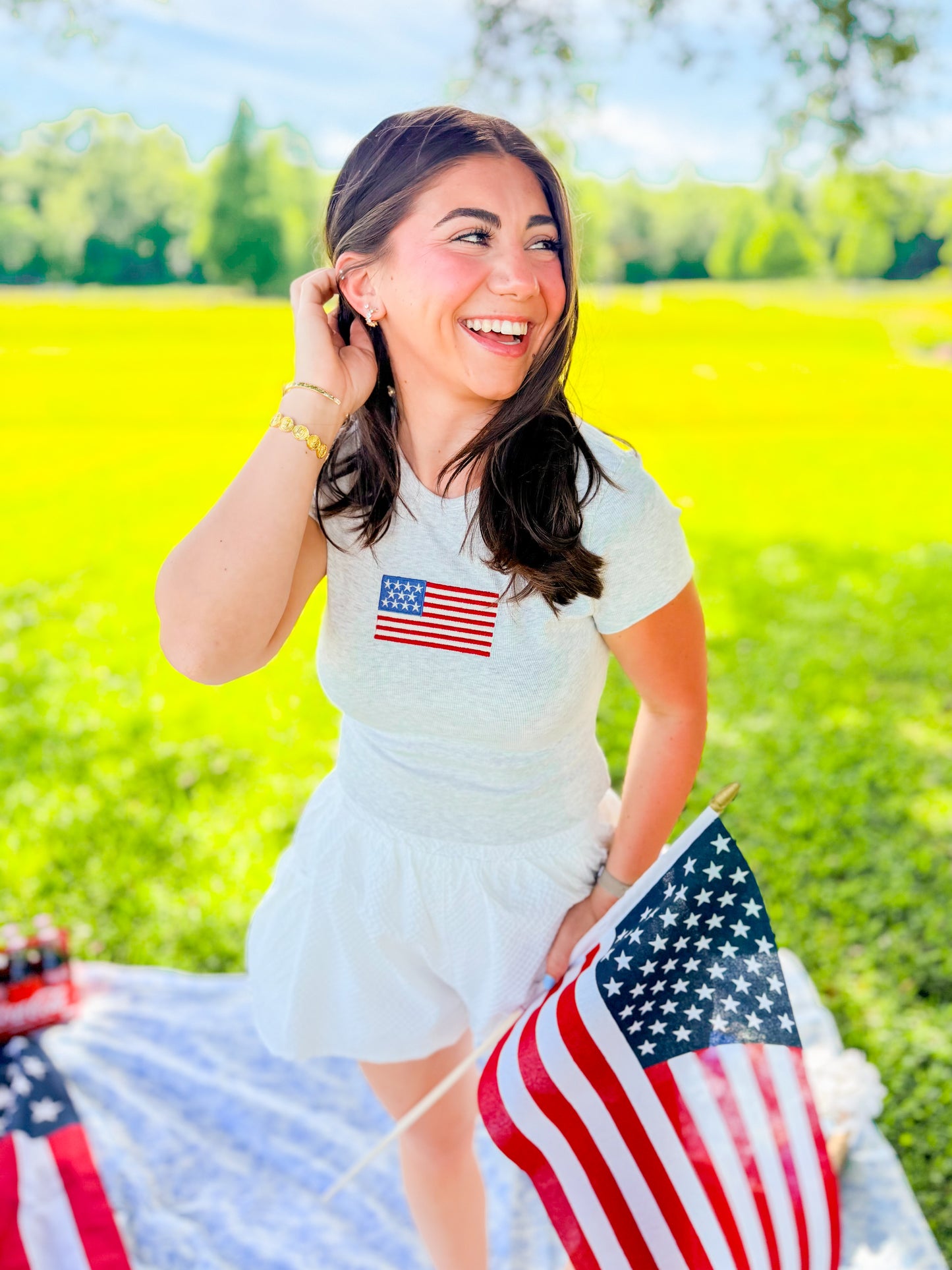 EMBROIDERED FLAG BABY TEE