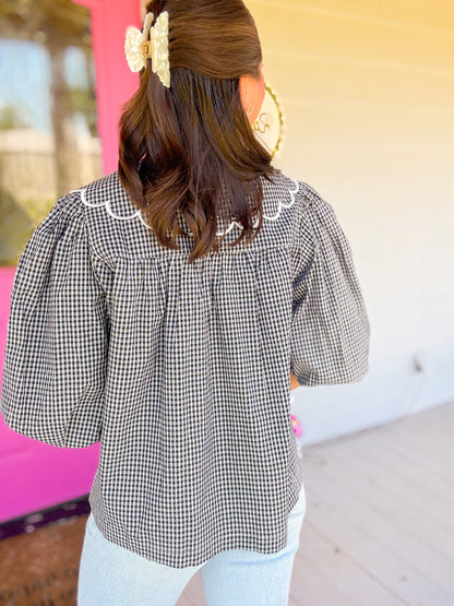 SCALLOPED DETAIL PLAID SHIRT