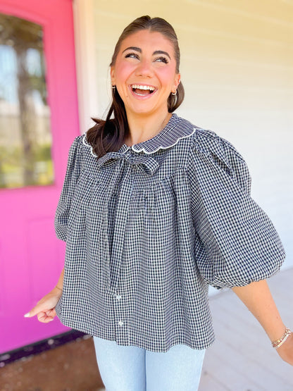 SCALLOPED DETAIL PLAID SHIRT