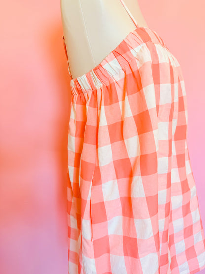 PLAID CAMI MINI DRESS - MELON/WHITE