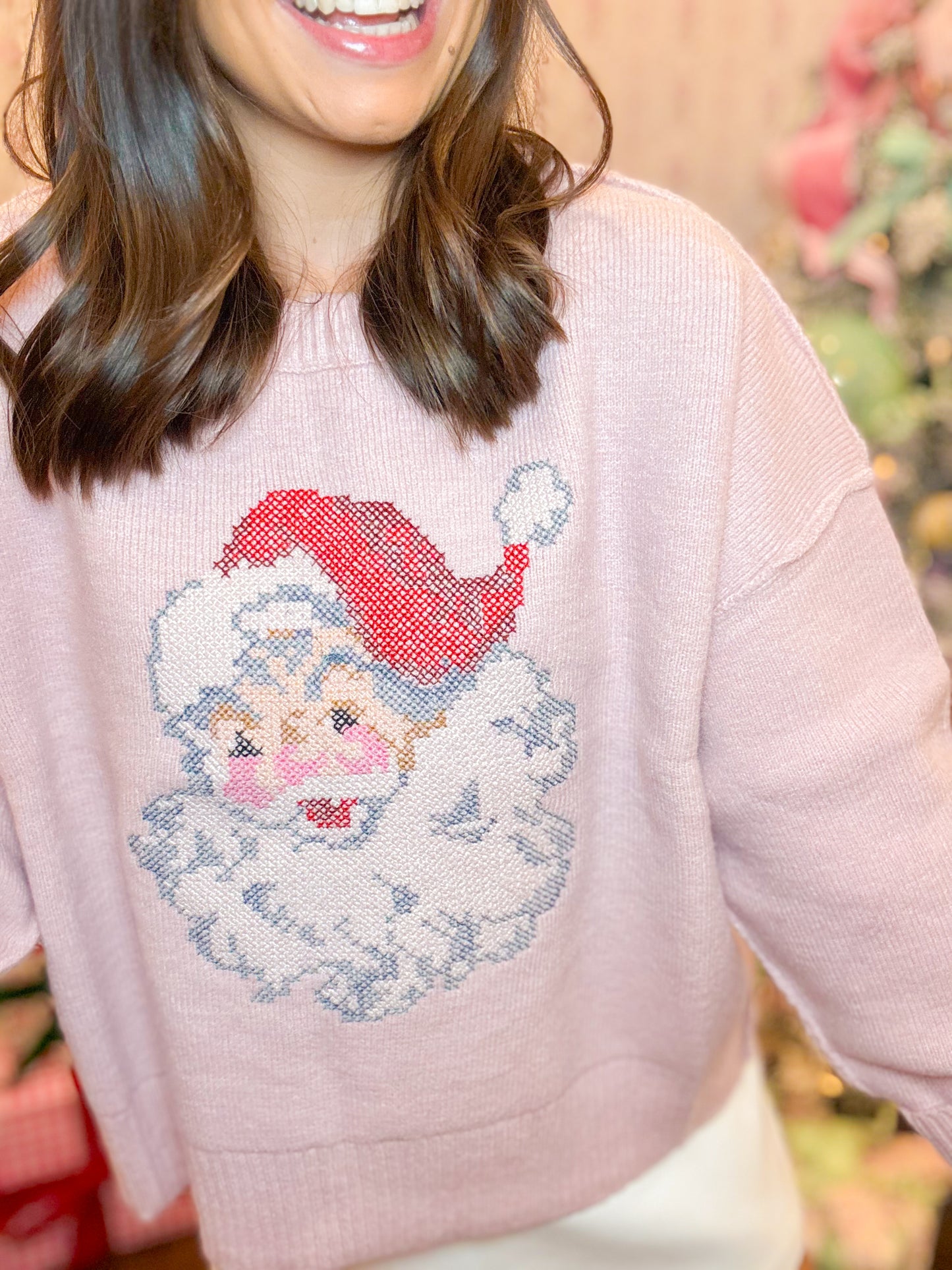 SANTA DETAILED SWEATER - PINK